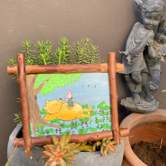 Winnie The Pooh and Piglet Laying on Grass Hand Painted Acrylic on Wood Inspired - Picture 2 of 8